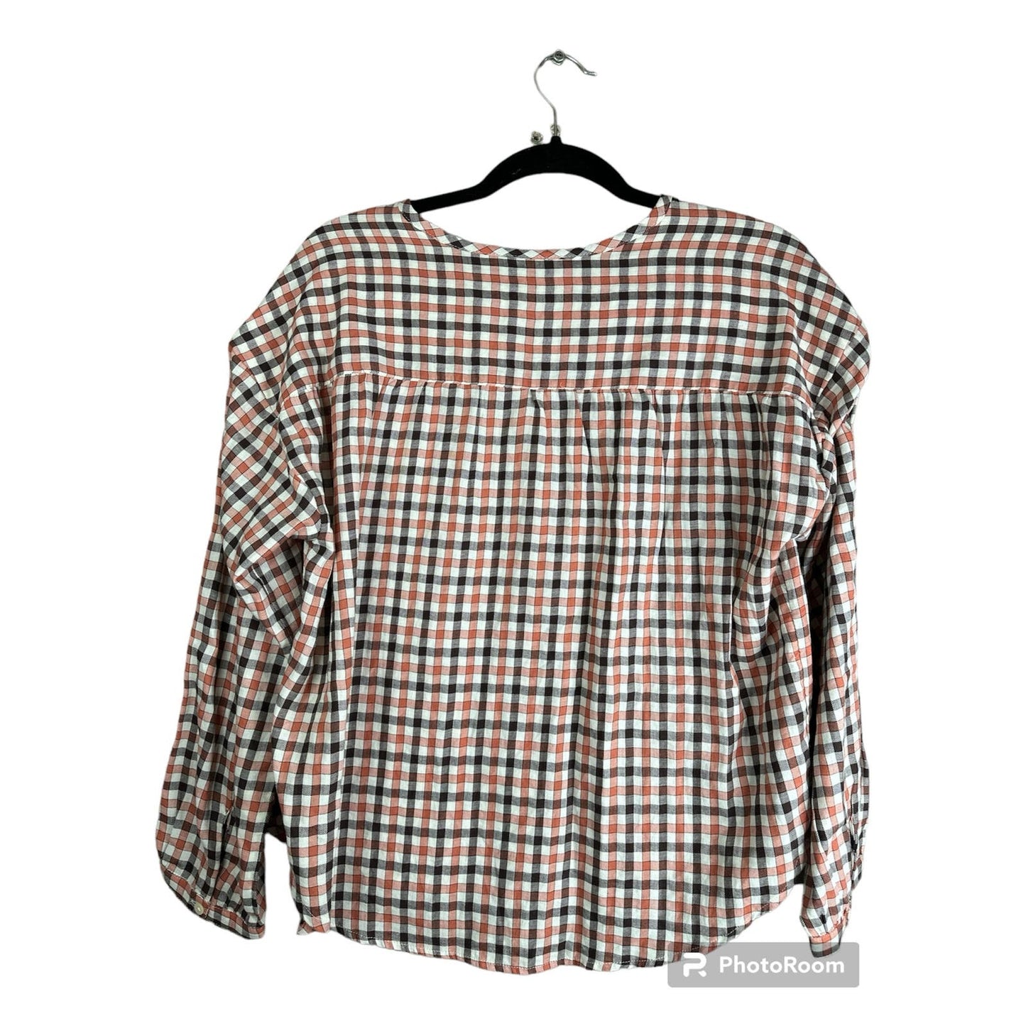 Madewell Button Down Long Sleeve Plaid Blouse Orange Black Size Small