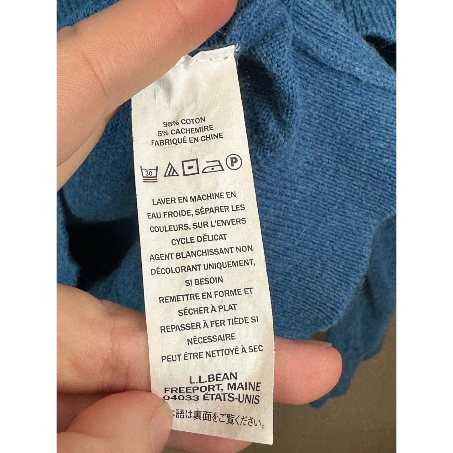 Men’s L.L.Bean Blue Quarter Zip Pullover Cashmere Sweatshirt Size Large-Tall
