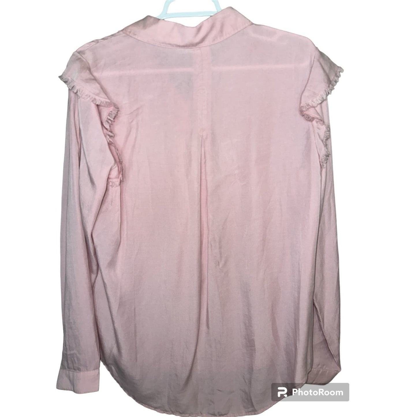 Cloth & Stone Pink Ruffle Shoulder Long Sleeve Button Up Blouse Size Medium