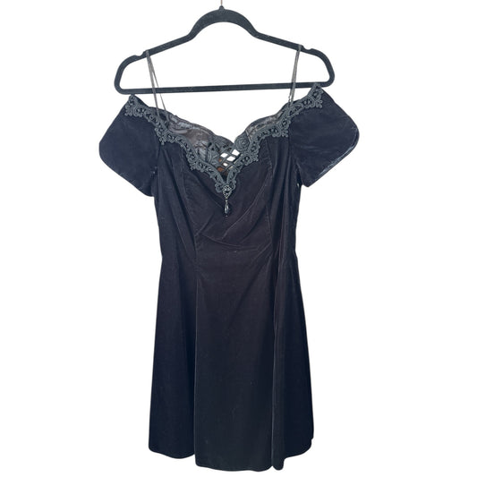 Vintage Scott McClintock Off Shoulder Velvet Lace Detail Black Mini Dress Size 6
