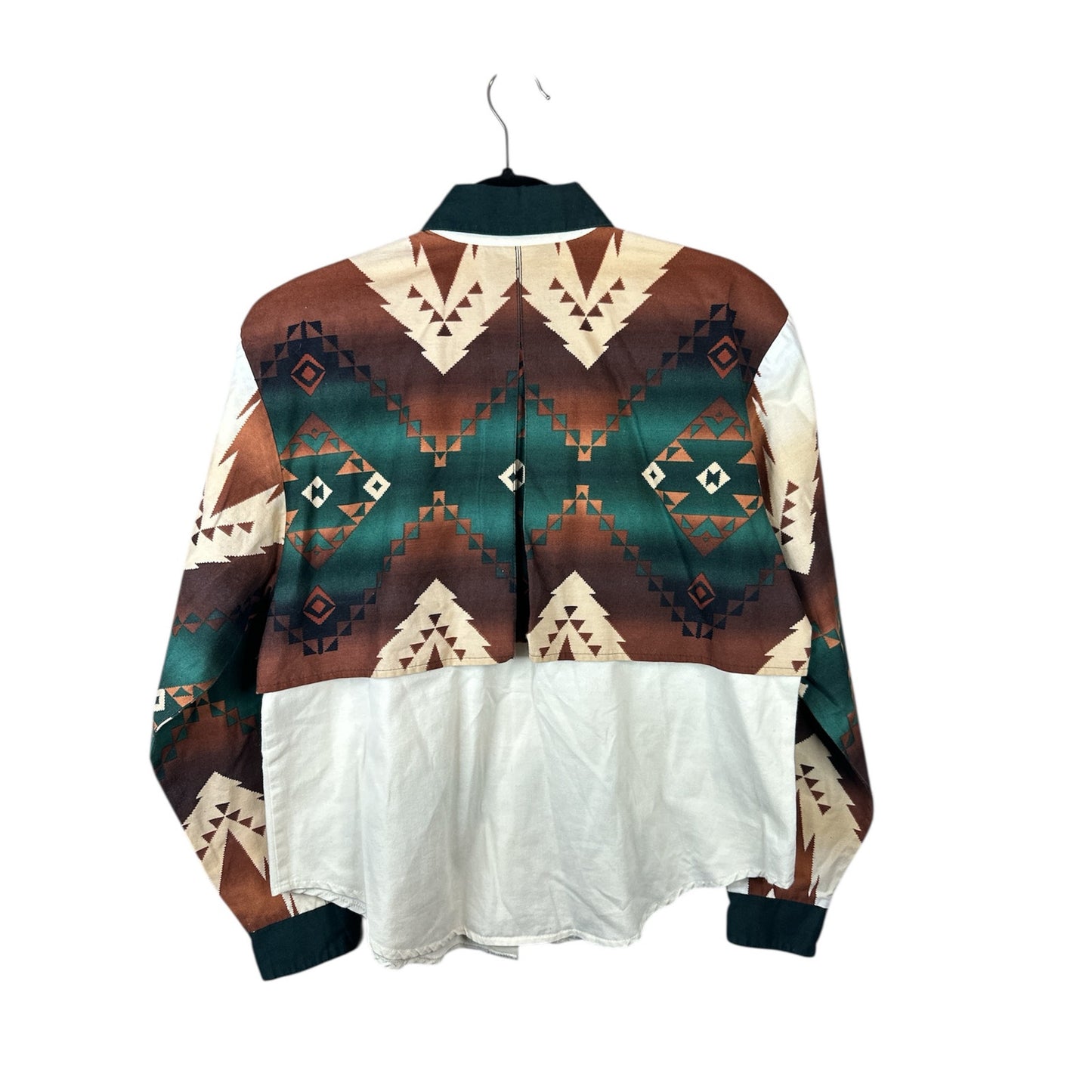Vintage RoughRider Western Tassel Long Sleeve Button Down White Teal Size L