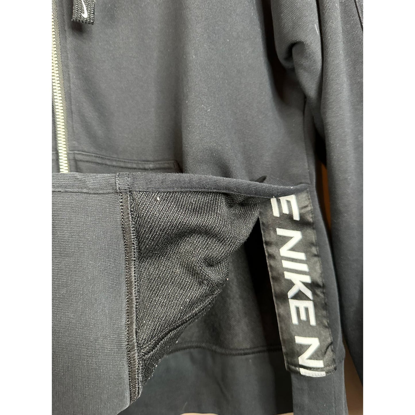 Nike Black White Logo Long Sleeve Slits Hooded Zip Up Jacket Size Small