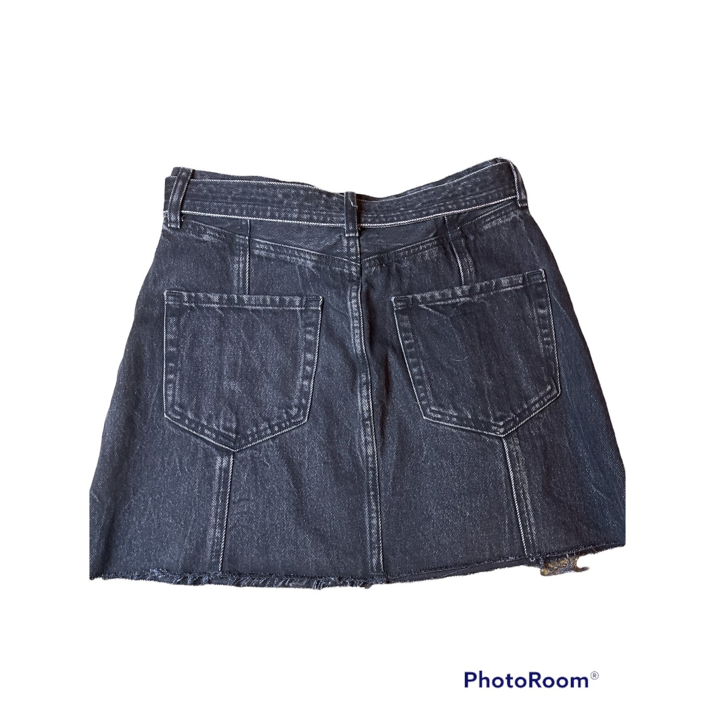 Abercrombie & Fitch Black Jean Denim Raw Hem Waist Tie Mini Skirt Size 27/4