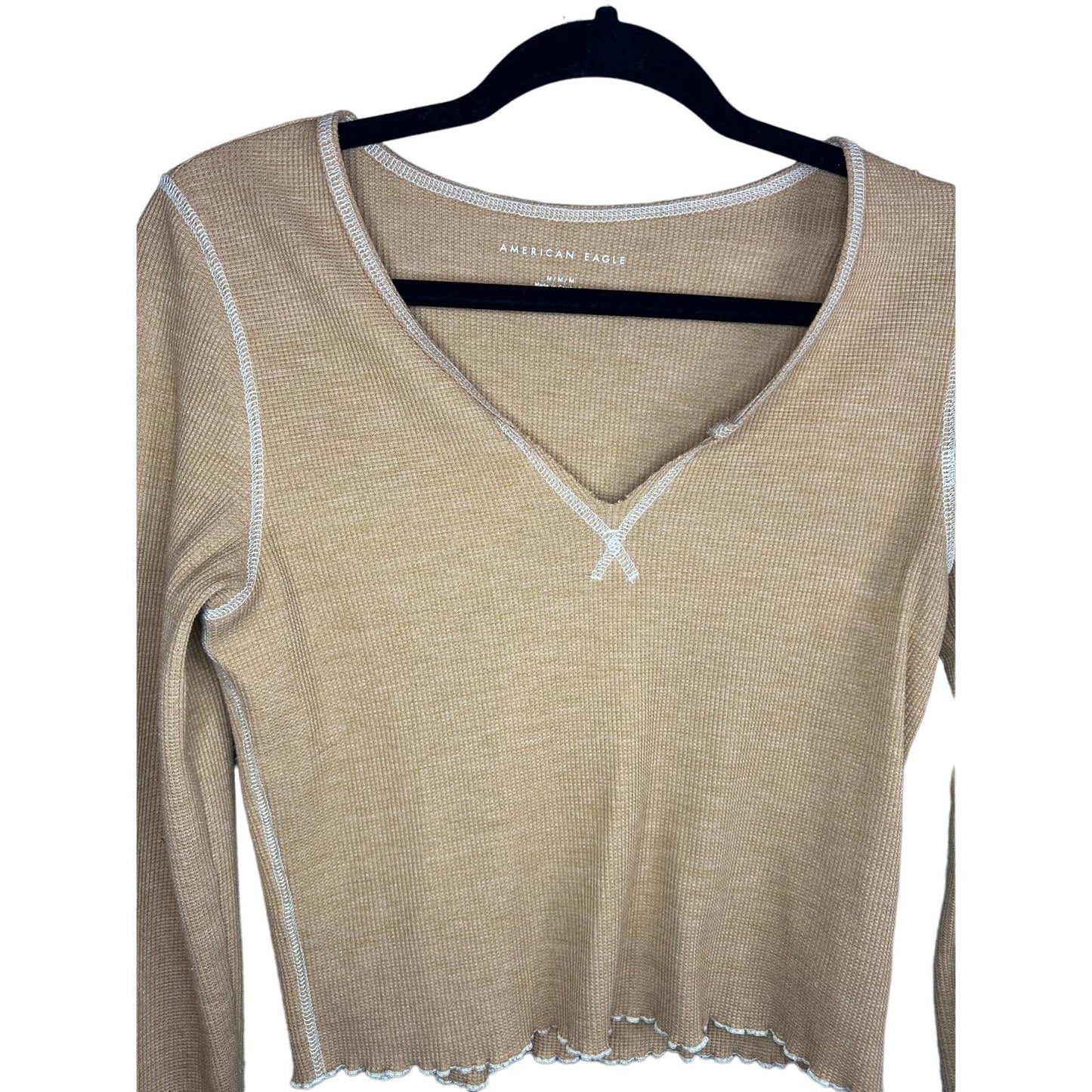 American Eagle Yellow Long Sleeve Thermal Crop Top Size Medium