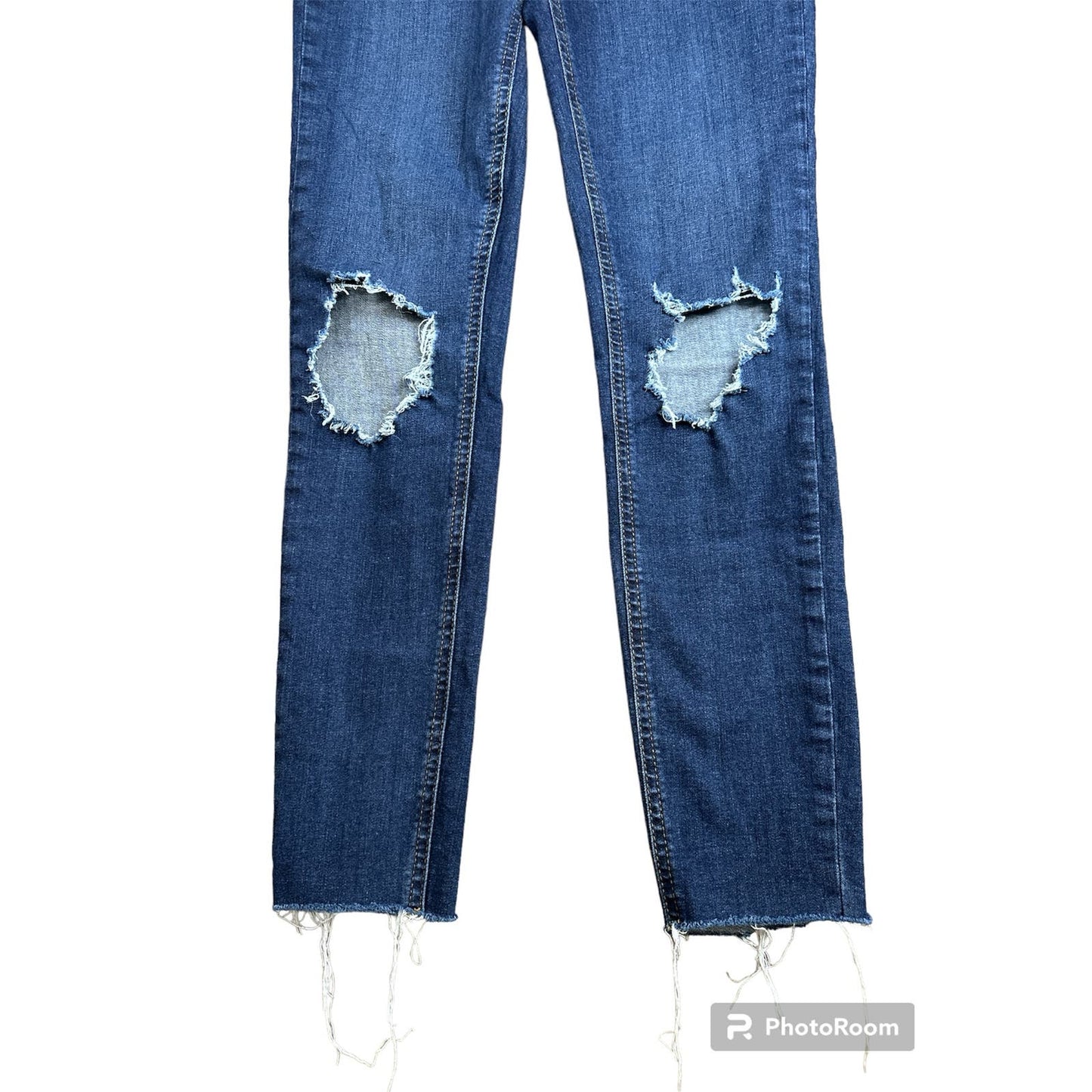 Free People Distressed Raw Hem Blue Medium Wash Skinny Jeans Size 27