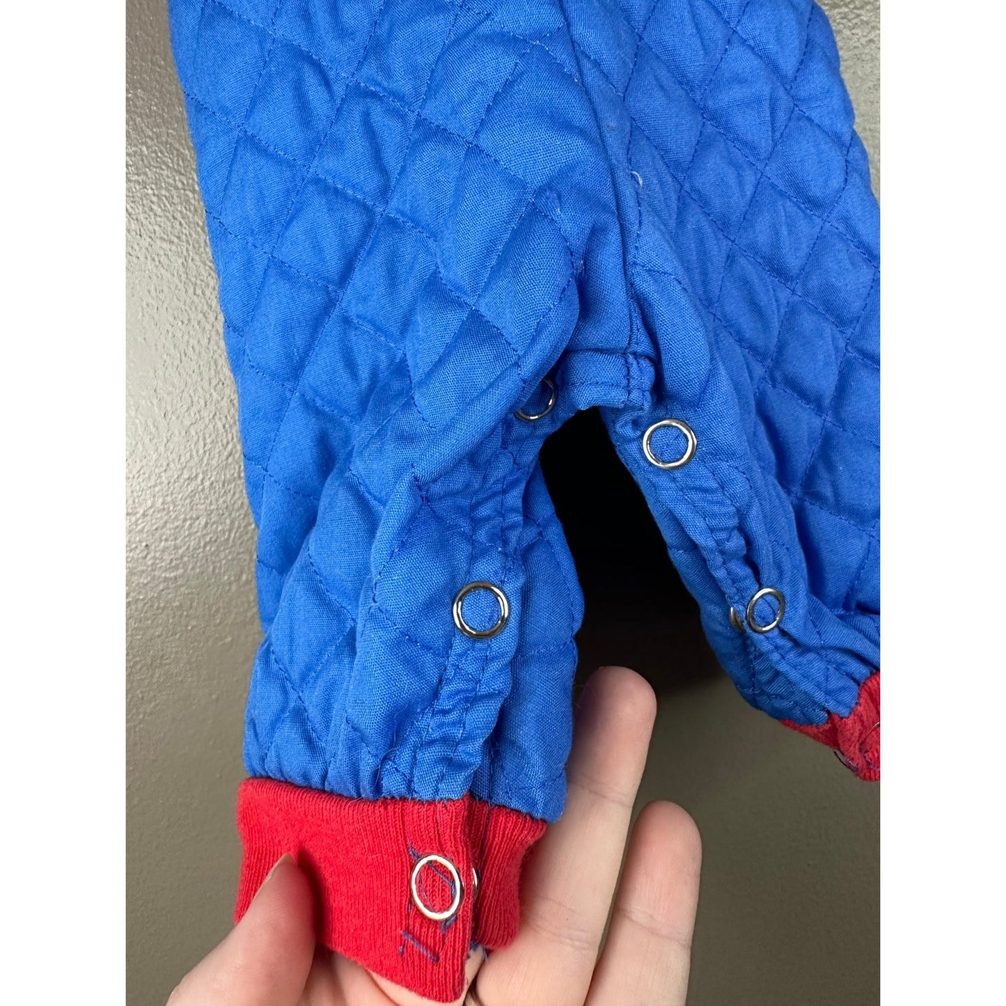 Boy’s Vintage Blue Red Quilted Overall Bibs Butto Train Pants Size 0-6 Months
