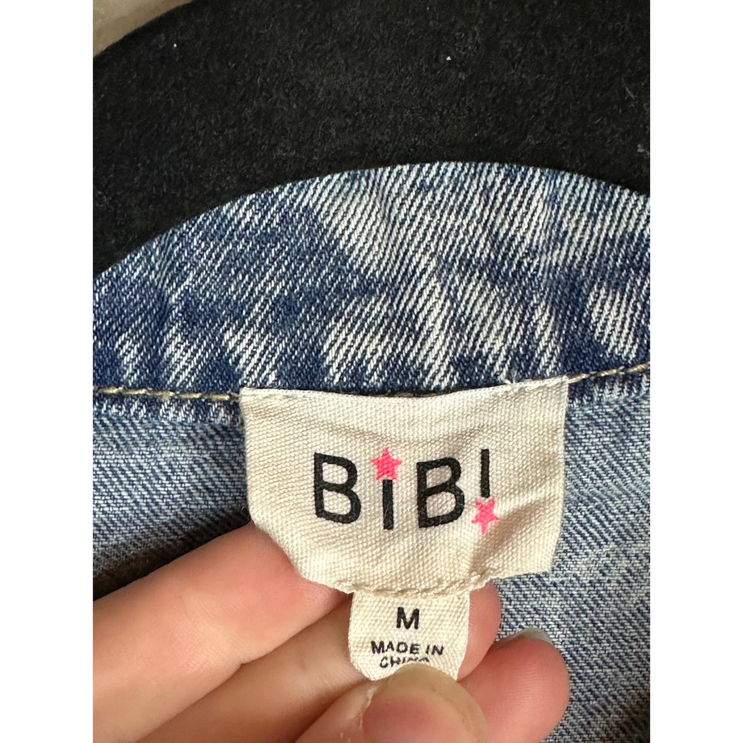 Bibi Blue Jean Acid Wash Distressed Long Sleeve Button Up Denim Jacket Size M