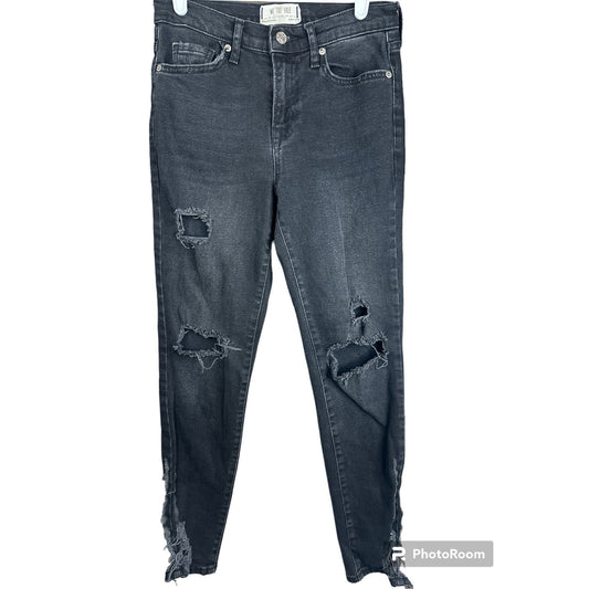 We The Free Black Super Distressed Skinny Jeans Side Slits Size 26