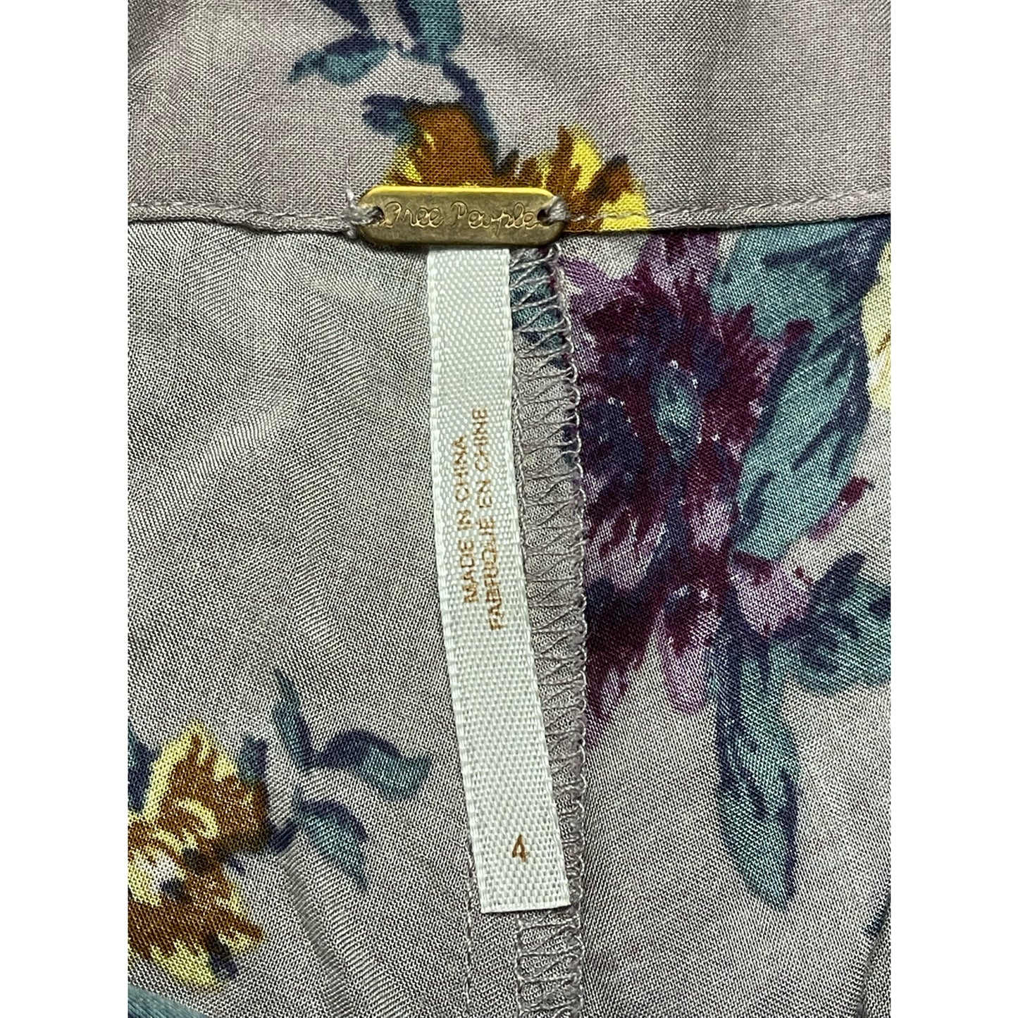 Free People Purple Yellow Floral Print Zip Up Flowy Baggy Zip Up Shorts Size 4