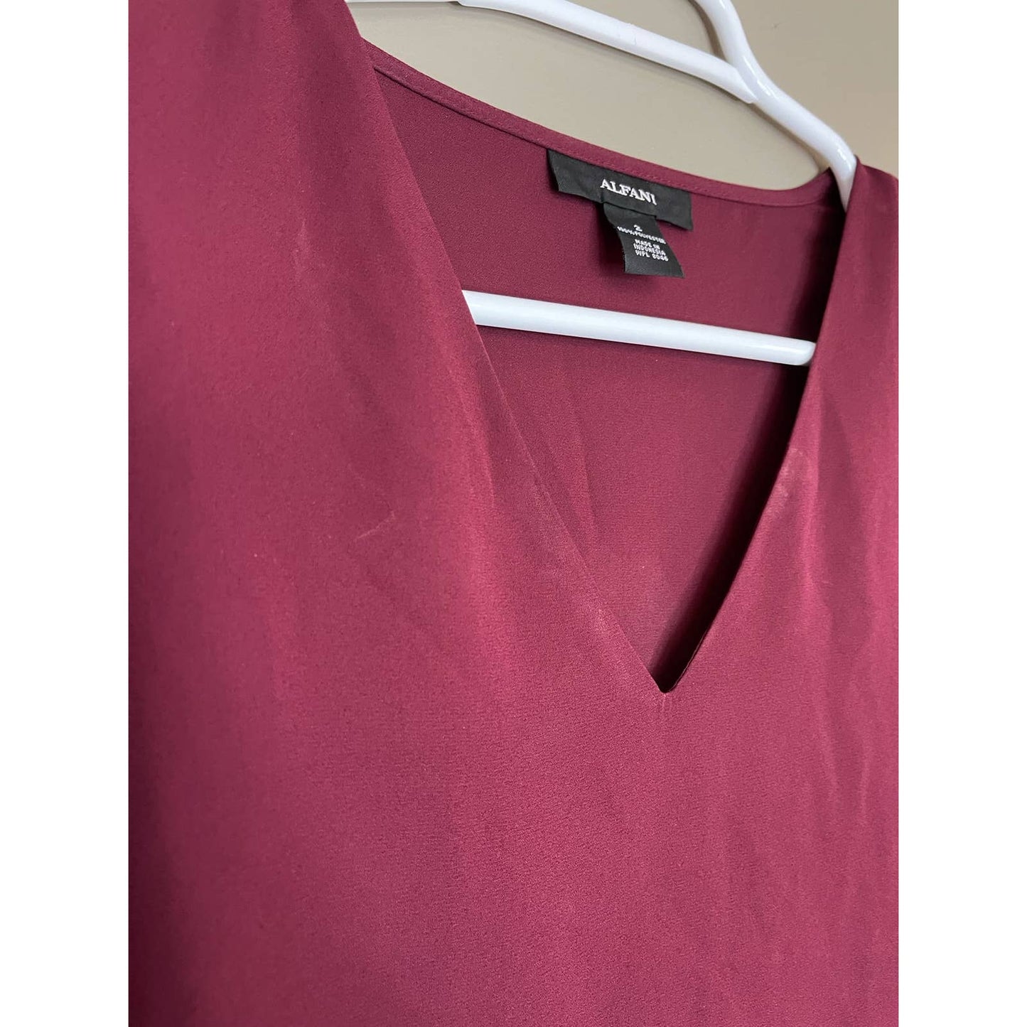Alfani Maroon Purple Long Bell Sleeve V Neck Blouse Size 2