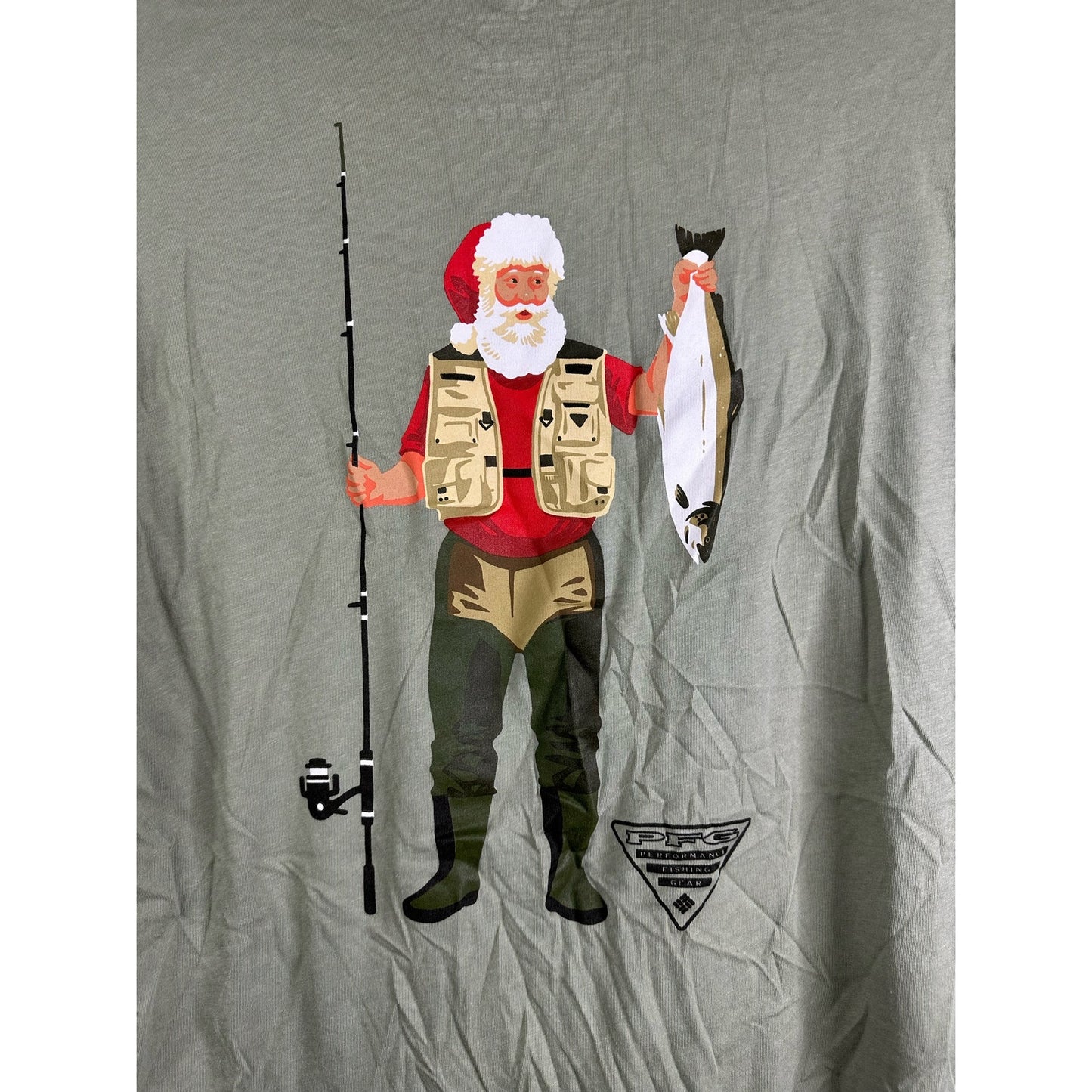 Columbia PFG Santa Claus Fishing Short Sleeve Light Green T-Shirt Size Large