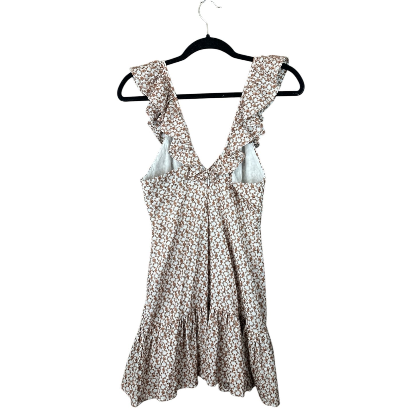 MinkPink Sleeveless V Neck Orange White Tanjil Embroidered Mini Dress Size S
