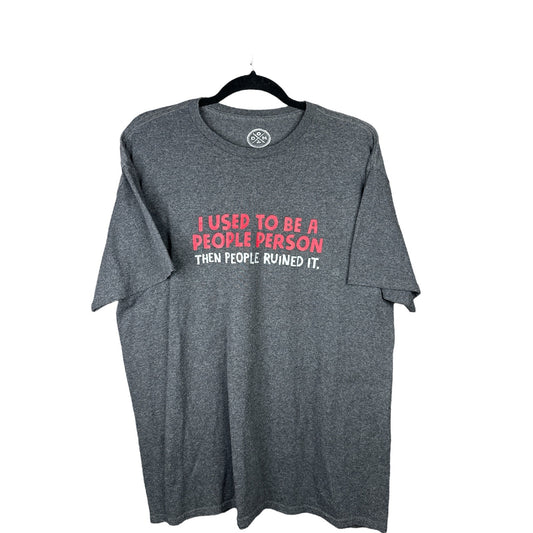 DOM Grey People Person Graphic T-Shirt Short Sleeve Funny Quote Size L
