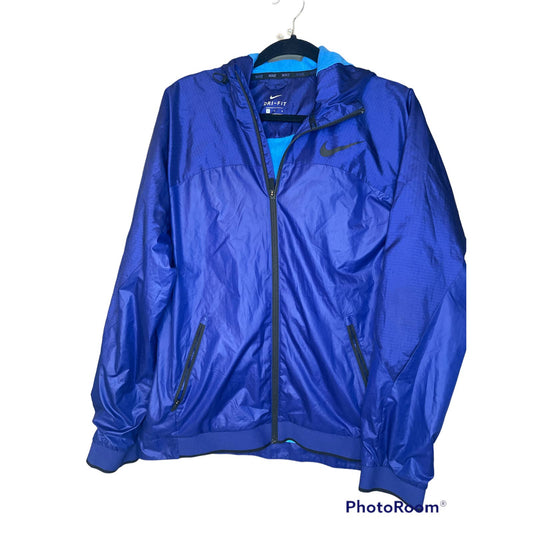 Nike Blue Long Sleeve Hooded Windbreaker Dry Fit Size M
