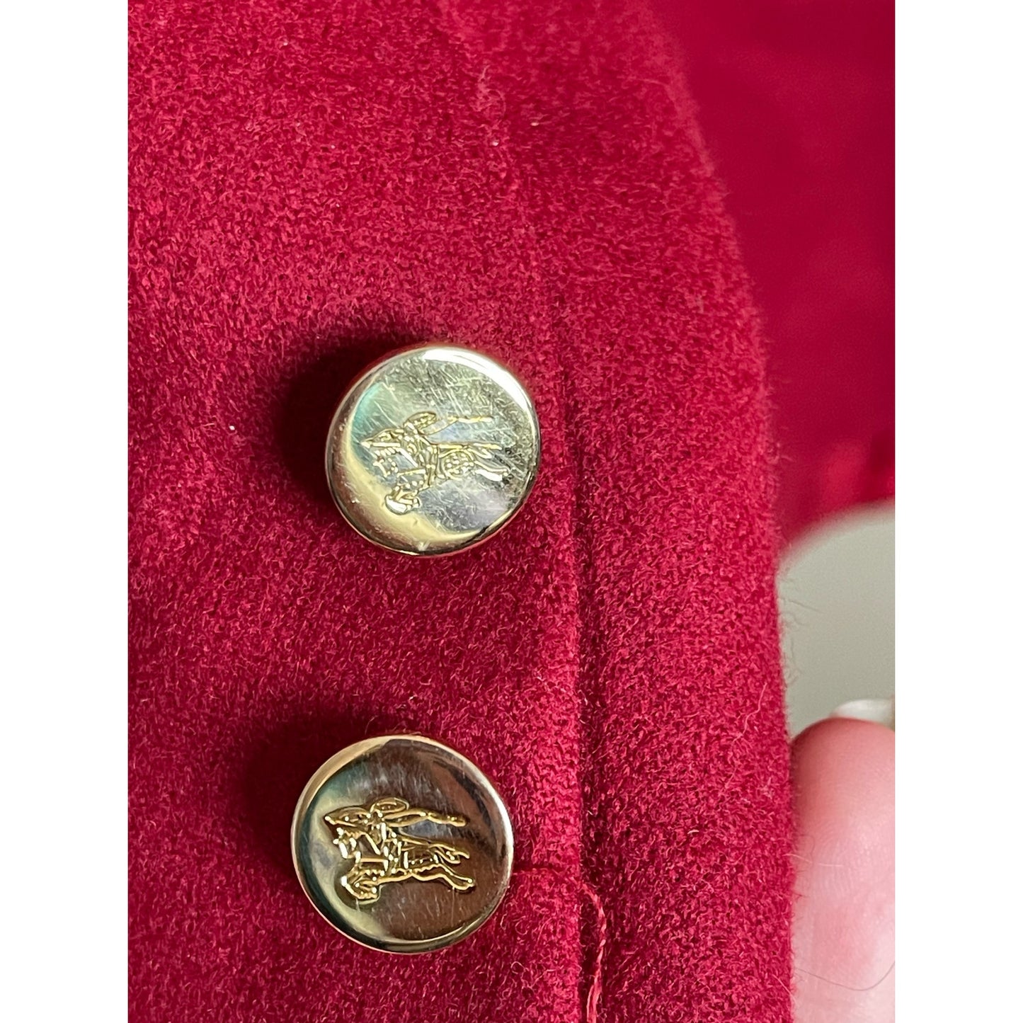 Vintage Red Burberry Long Sleeve Gold Button Double Breasted Blazer