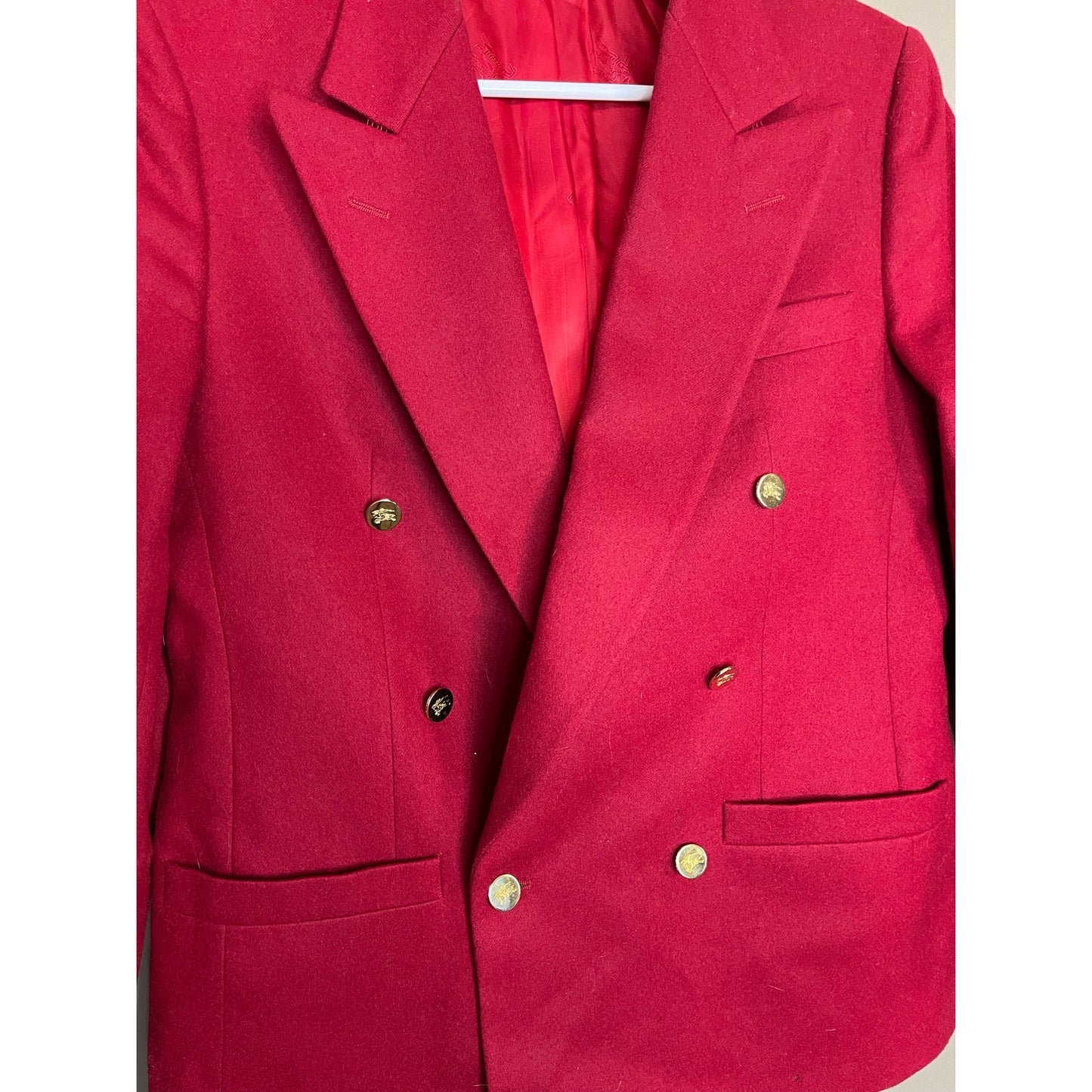 Vintage Red Burberry Long Sleeve Gold Button Double Breasted Blazer