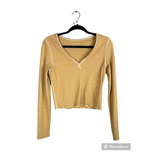 American Eagle Yellow Long Sleeve Thermal Crop Top Size Medium