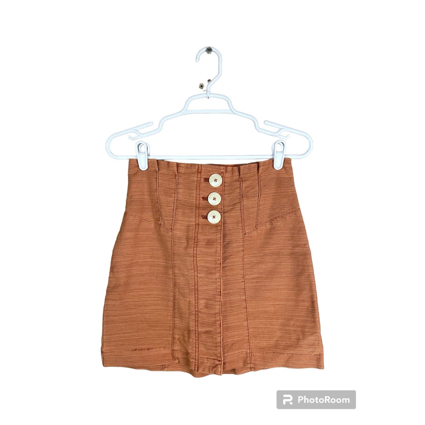 Free People Orange Tera Cotta Button Down Mini Skirt Size 2