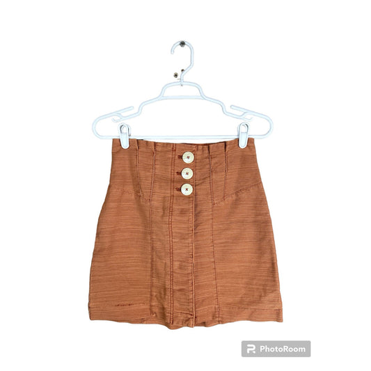 Free People Orange Tera Cotta Button Down Mini Skirt Size 2