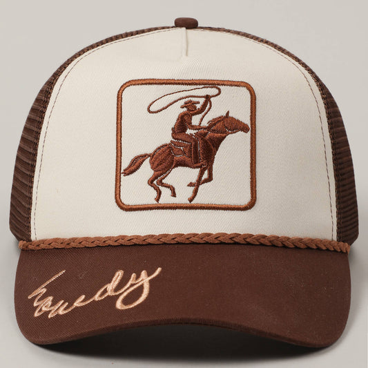 'Ride 'Em Cowboy' Howdy Brown Embroidered Mesh Back Baseball Hat