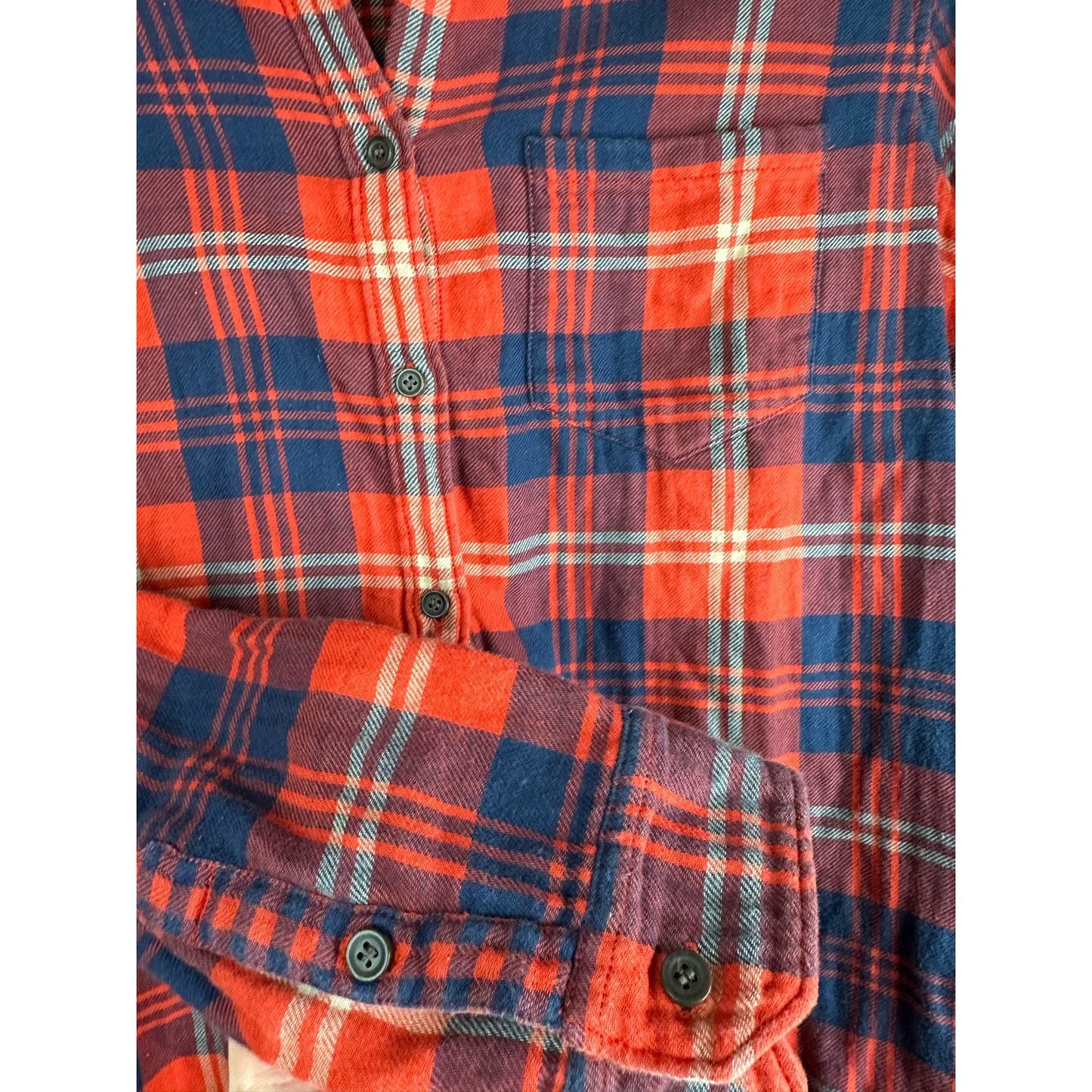 Madewell Orange Red Blue Long Sleeve Button Down Plaid Flannel Size XS