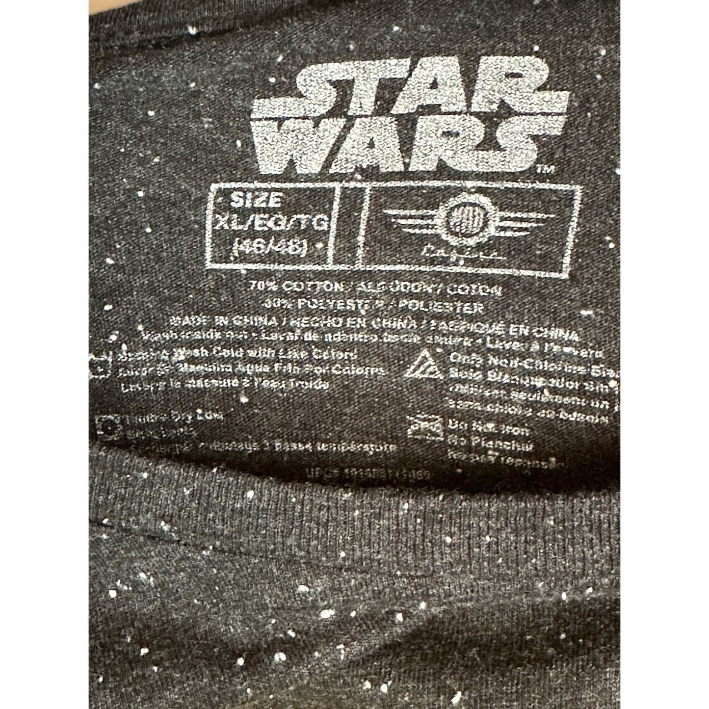 Grey White Galaxy Star Wars T-Shirt Black Yellow Short Sleeve Size XL