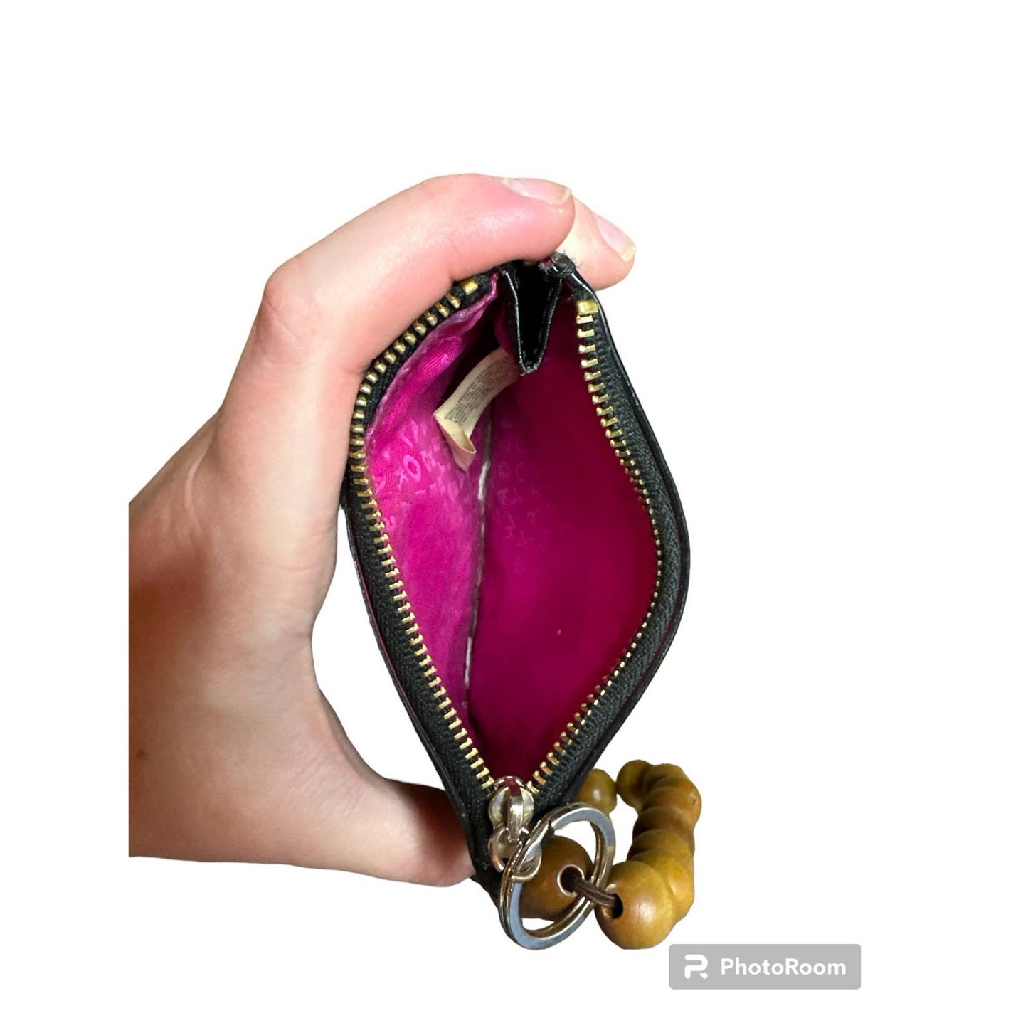 Kate Spade Black Hot Pink Handheld Beaded Wristlet Wallet Small