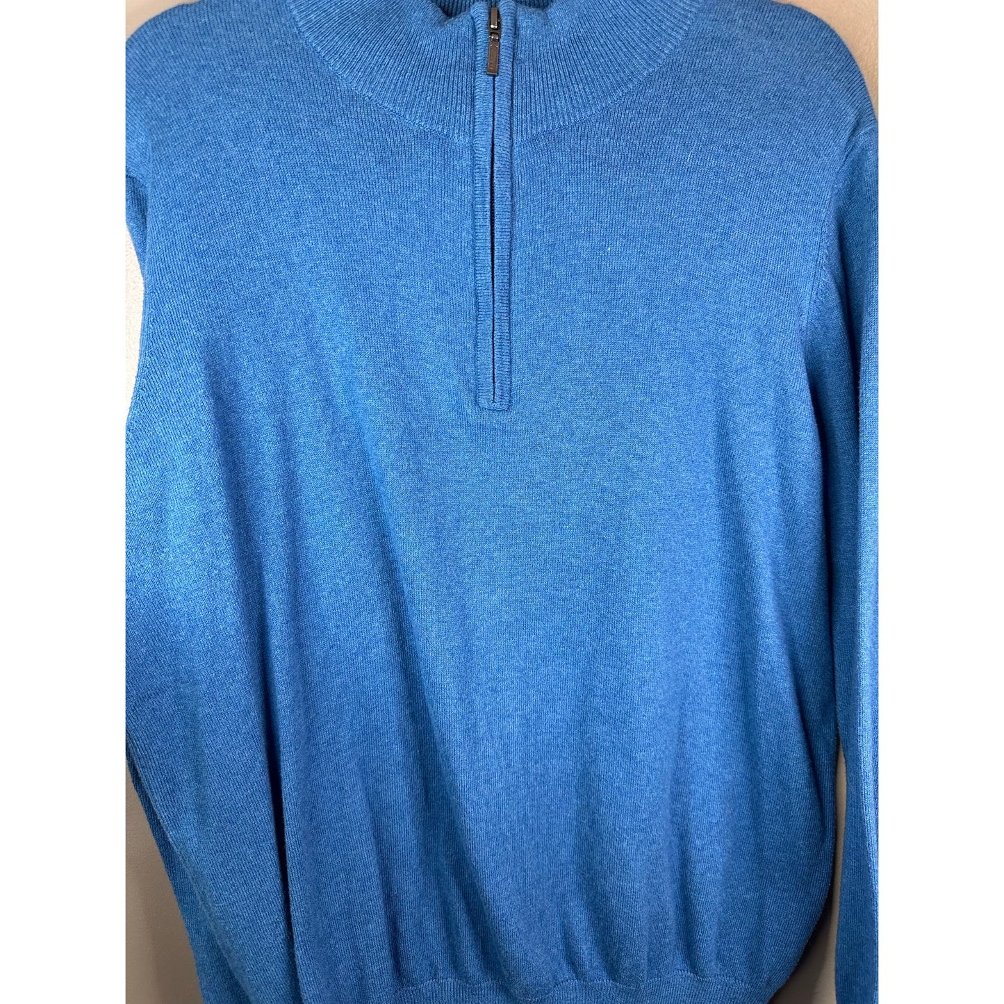 Men’s L.L Bean Blue Quarter Zip Long Sleeve Cashmere Blend Pullover Size Medium