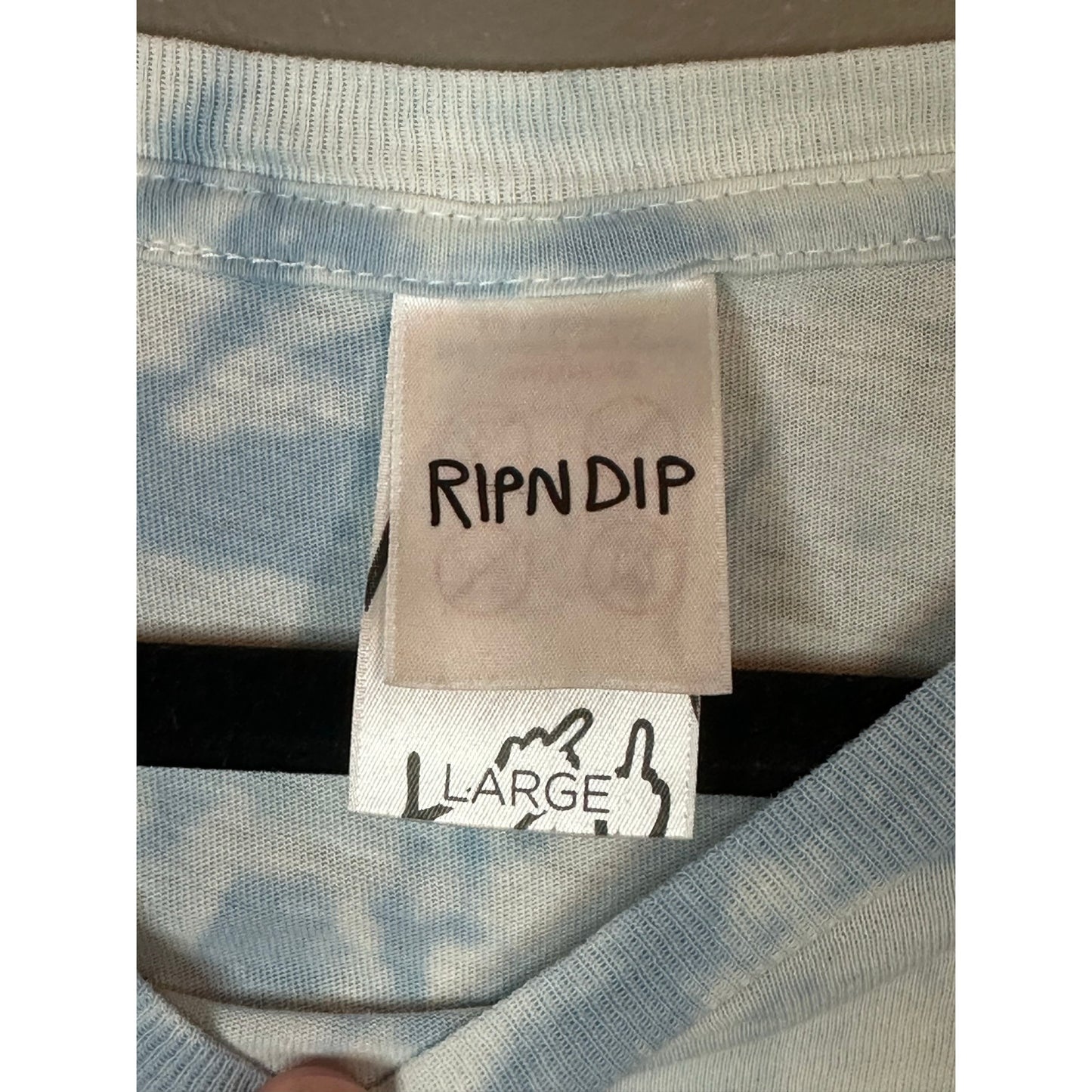 Rip N Dip Blue White Tie Dye Short Sleeve Graphic Cat Angel T-Shirt Size Large