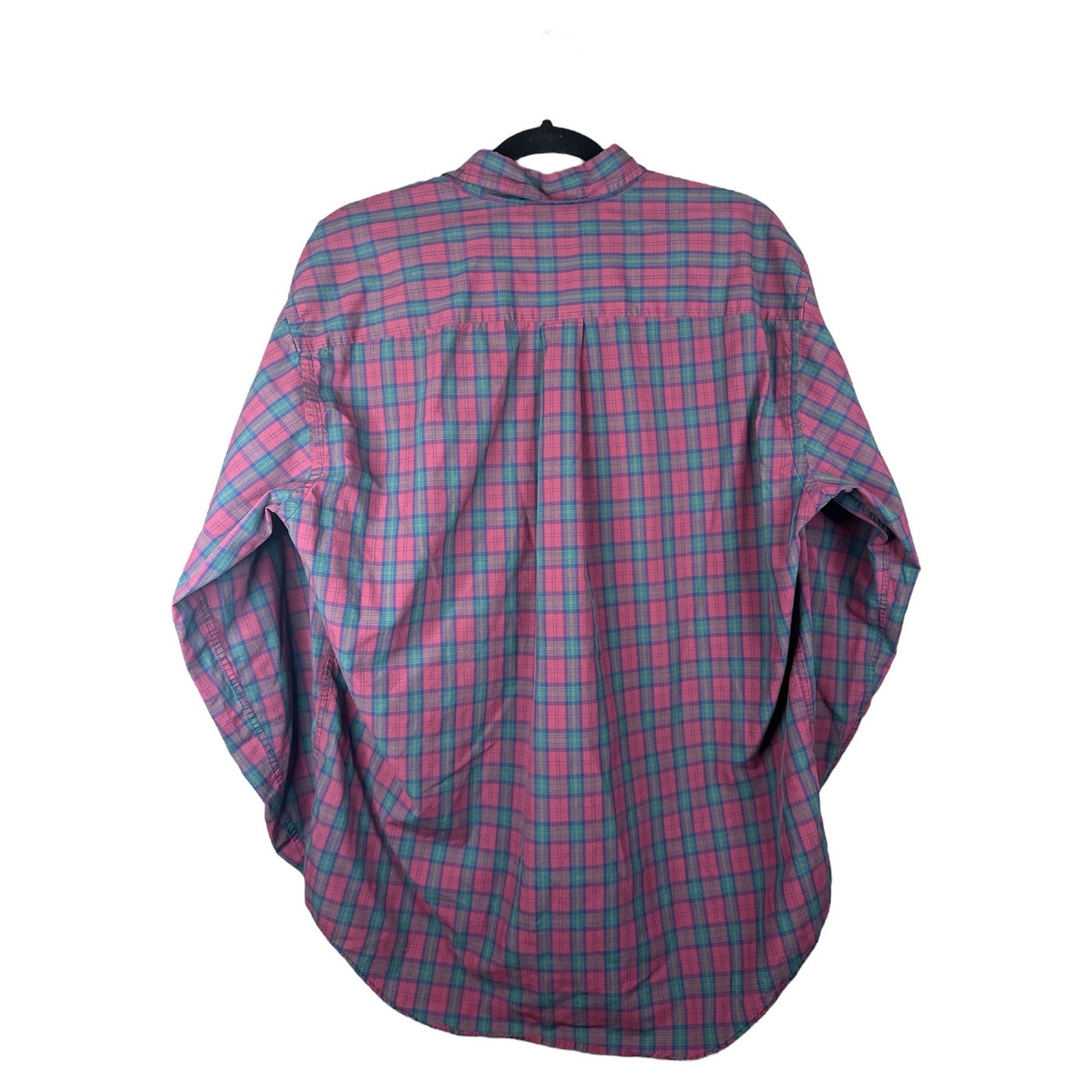 Vintage L.L. Bean Maroon Green Plaid Button Down Long Sleeve Shirt Size Large