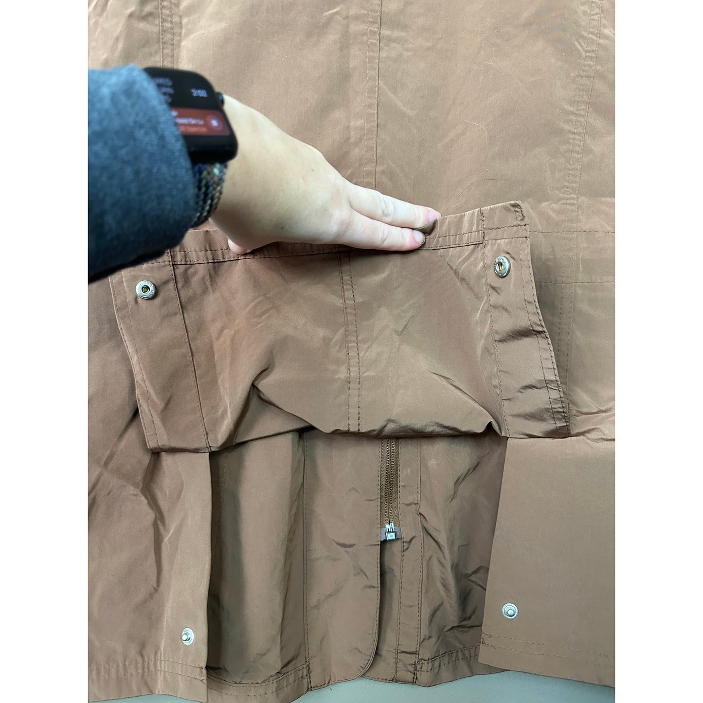 J. Jill Brown Hidden Zip Up Windbreaker Collared Pockets Jacket Size Large Tall