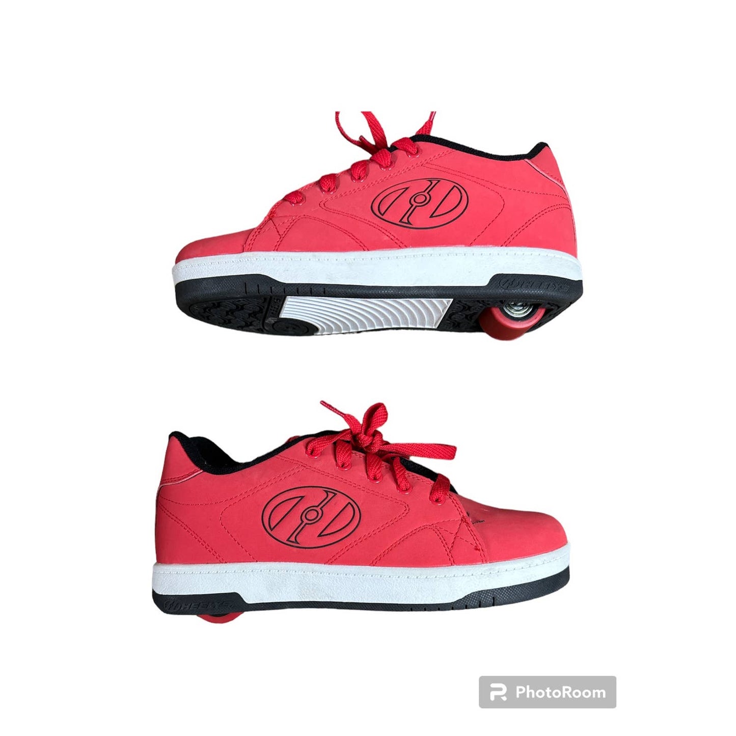 Heely’s Red Black Logo Wheels Lace Up Low Top Sneakers Size 6