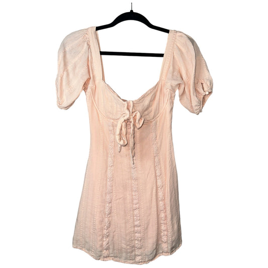 Lulu’s Pink/ Peach Tie Detail Short Sleeve Off Shoulder Mini Dress Size Small
