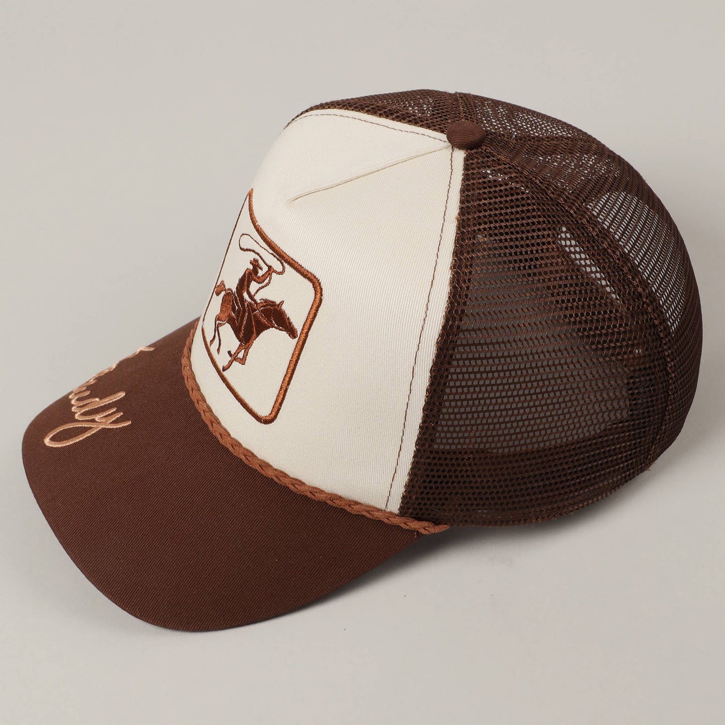 'Ride 'Em Cowboy' Howdy Brown Embroidered Mesh Back Baseball Hat