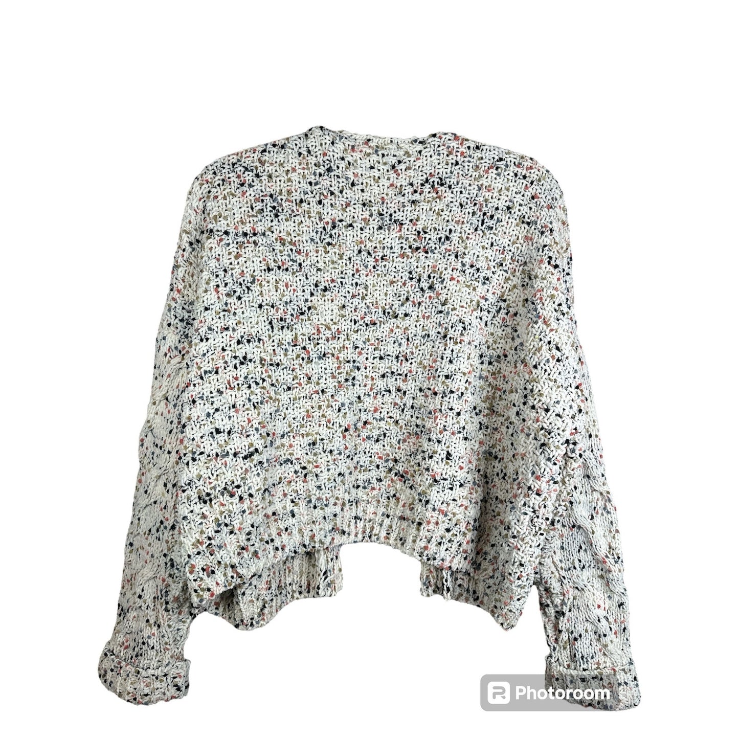 Moon & Madison Confetti Crocheted Chenille Open Front Cardigan White Size Large