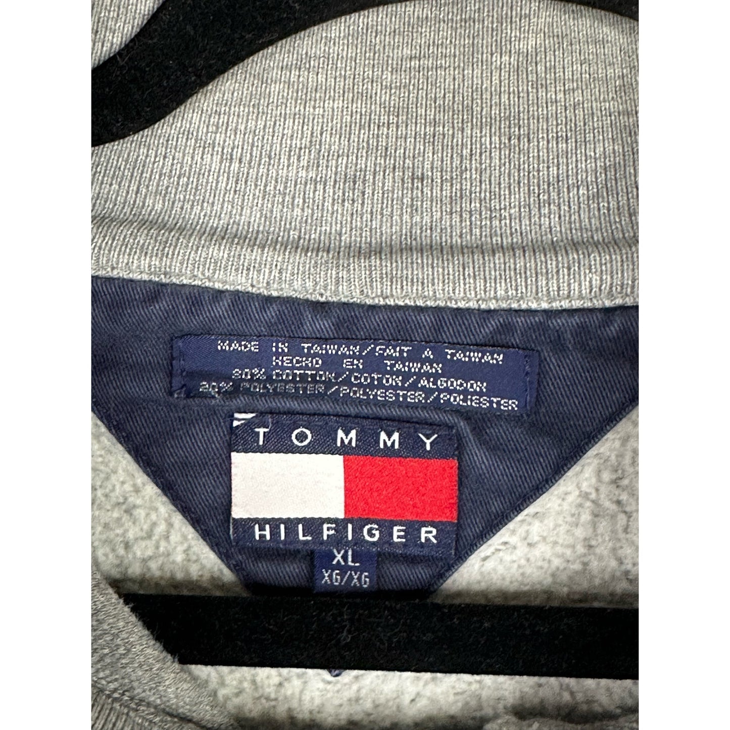 Tommy Hilfiger Grey Long Sleeve Quarter Zip Pullover Distressed Size XL