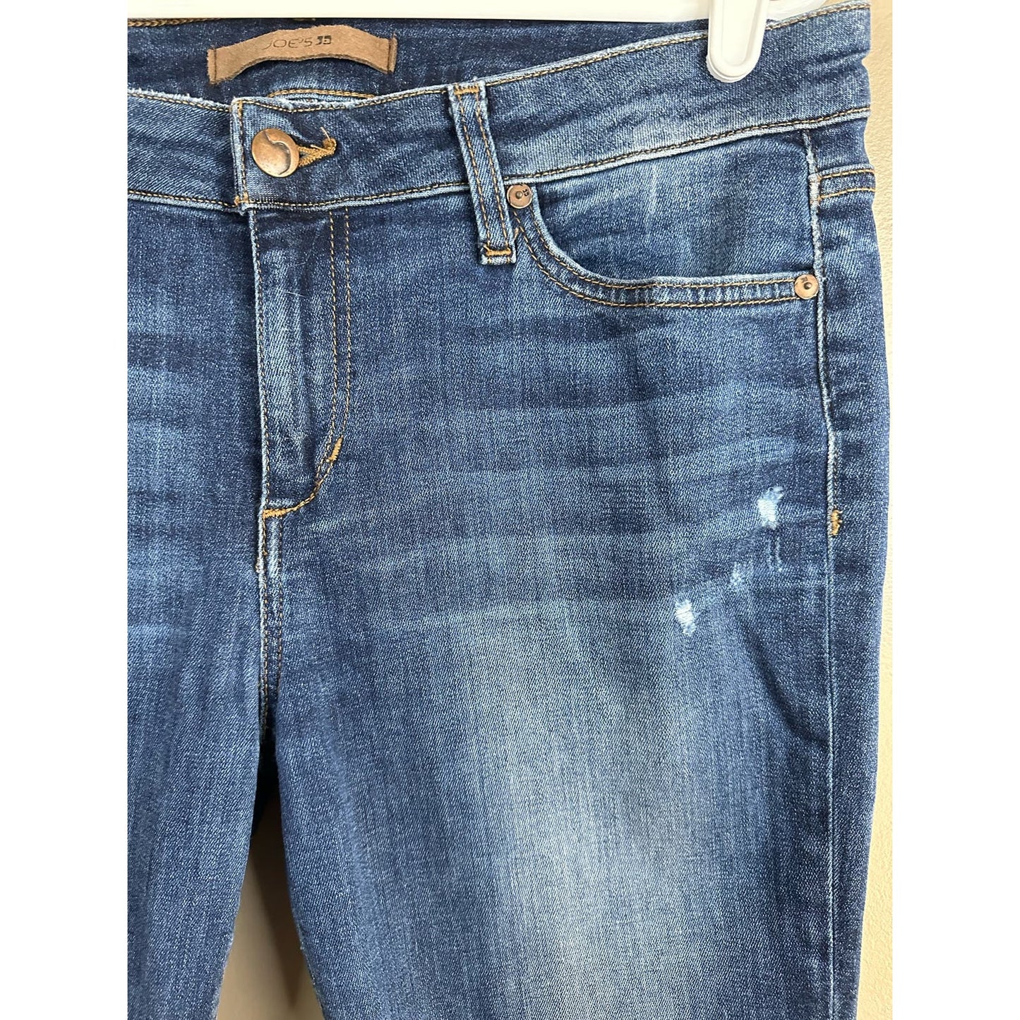 Joe’s Jeans Medium Wash Distressed Skinny Joyce Raw Hem Fringe Blue Jeans Size 31