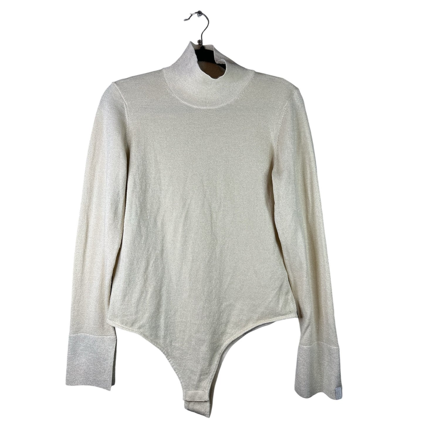 Athleta x Alicia Keys Cowl Neck Long Sleeve Cream Sparkly Wool Bodysuit Size L