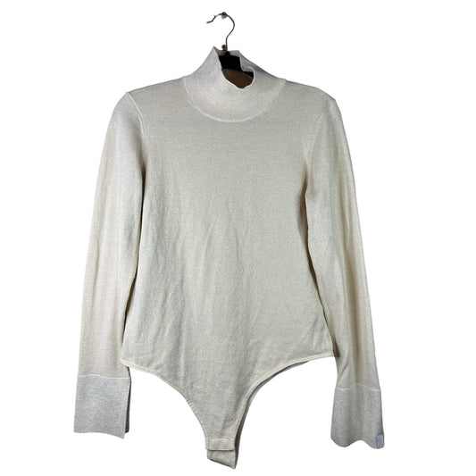 Athleta x Alicia Keys Cowl Neck Long Sleeve Cream Sparkly Wool Bodysuit Size L