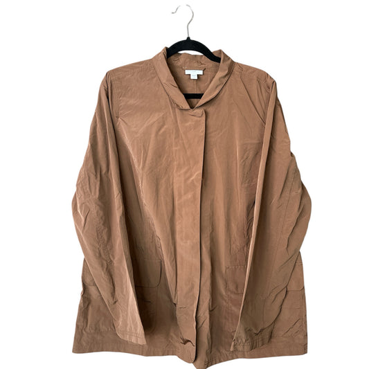 J. Jill Brown Hidden Zip Up Windbreaker Collared Pockets Jacket Size Large Tall