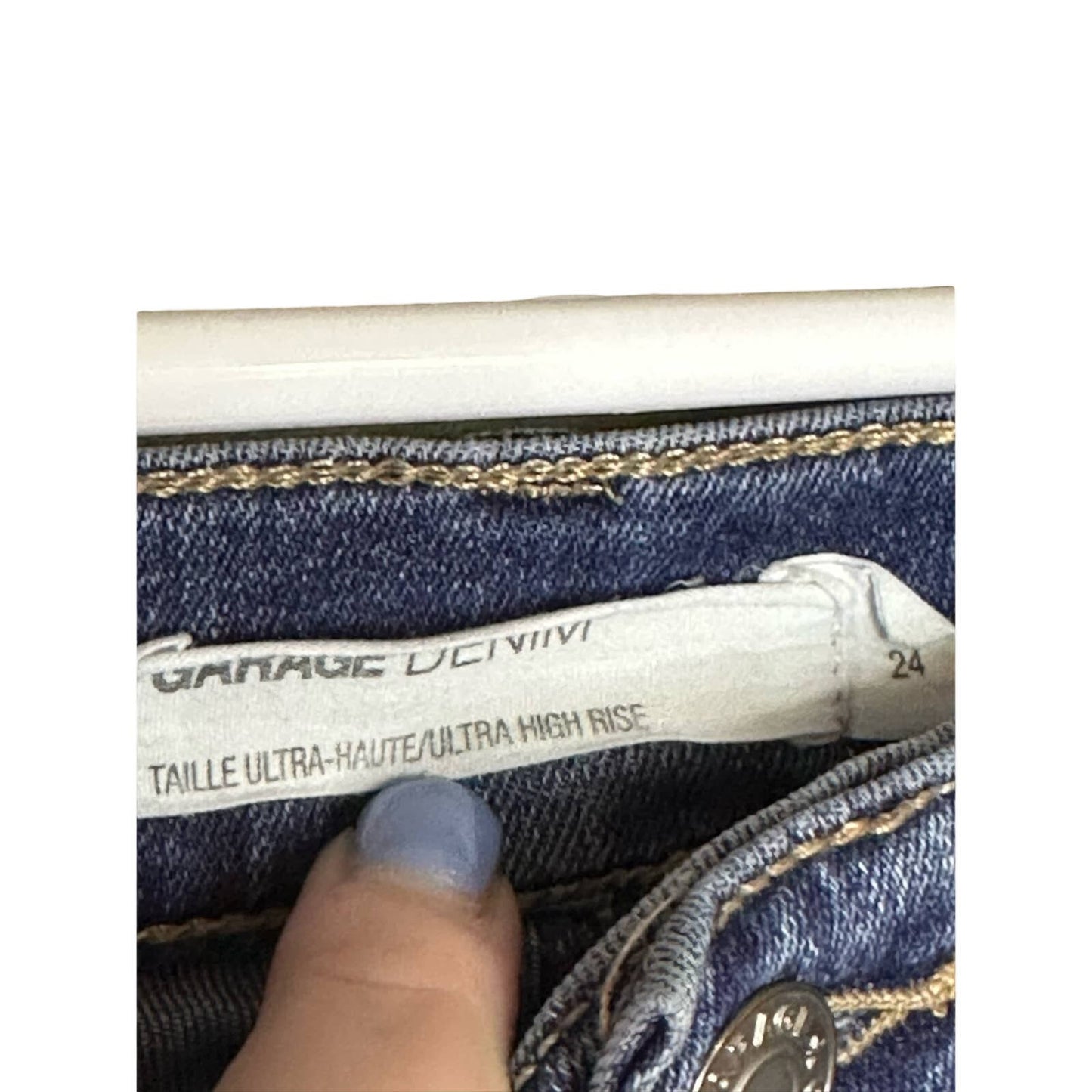 Garage Blue Jean Denim Ultra High Rise Distressed Raw Hem Size 24