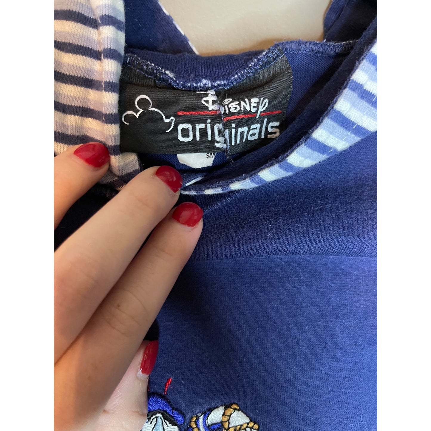 Vintage Disney Blue Short Sleeve Stripe Hood Maritime Explorers Donald Duck S/M
