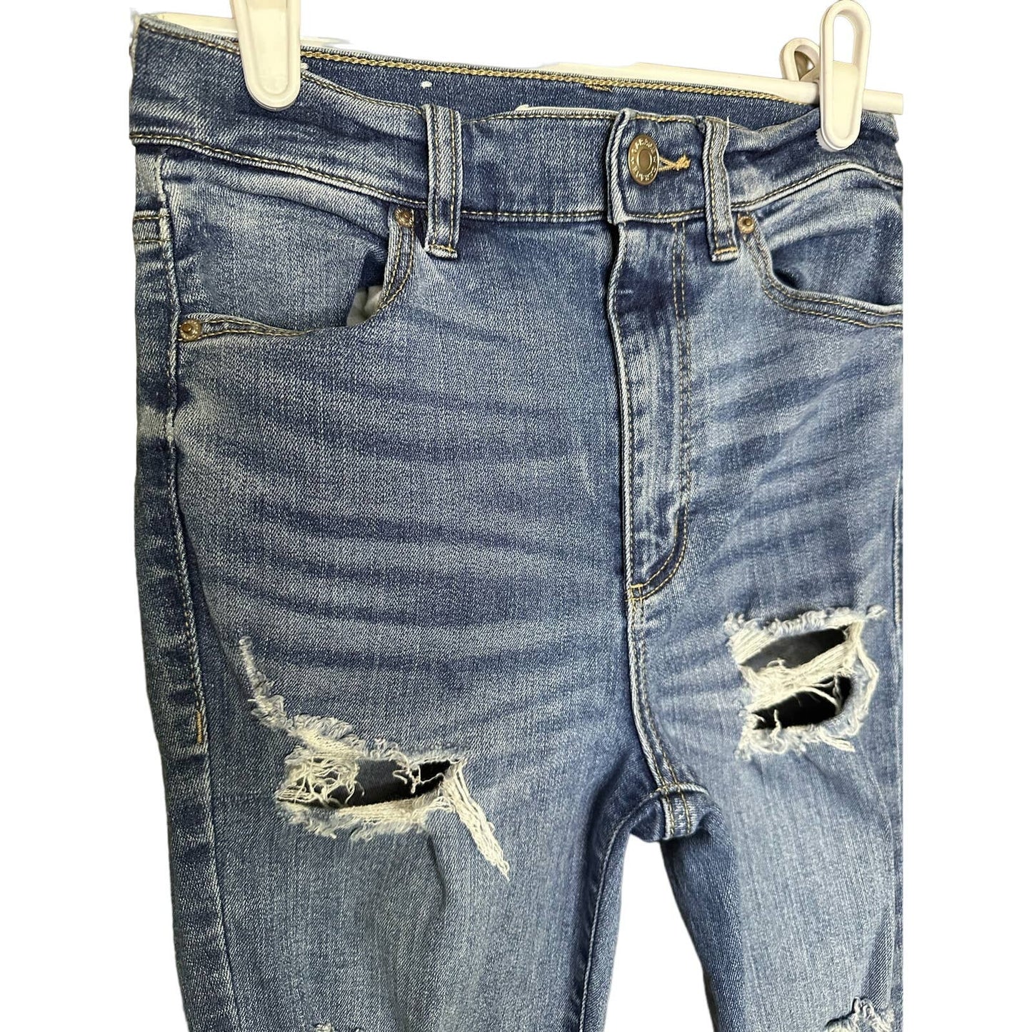 Garage Blue Jean Denim Ultra High Rise Distressed Raw Hem Size 24
