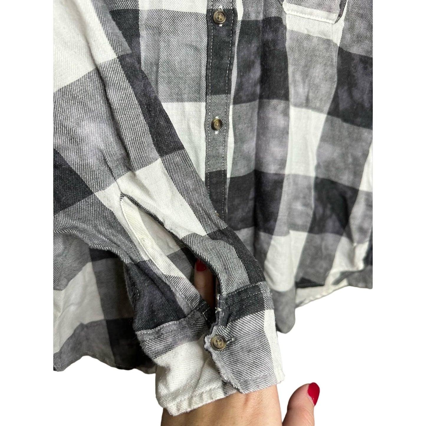 Hollister Black White Bleach Splatter Long Sleeve Button Down Size S