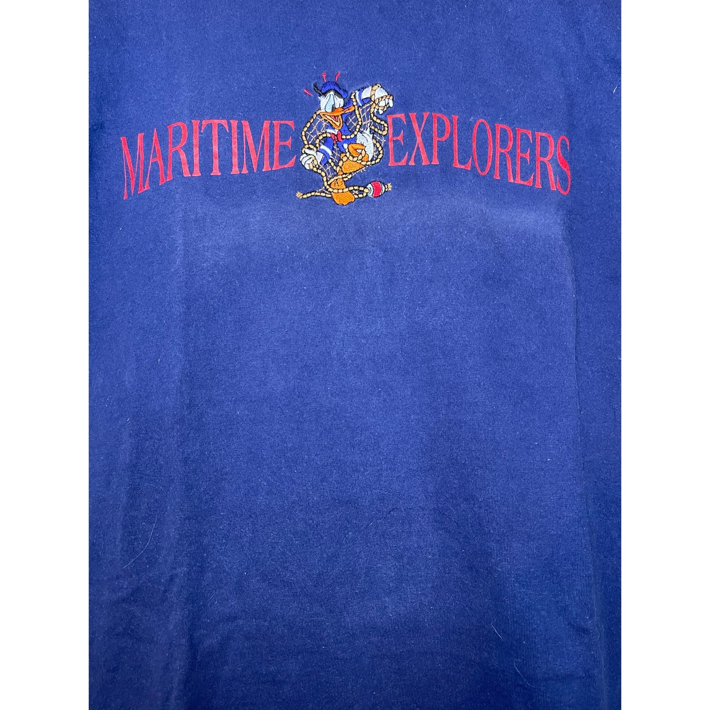 Vintage Disney Blue Short Sleeve Stripe Hood Maritime Explorers Donald Duck S/M