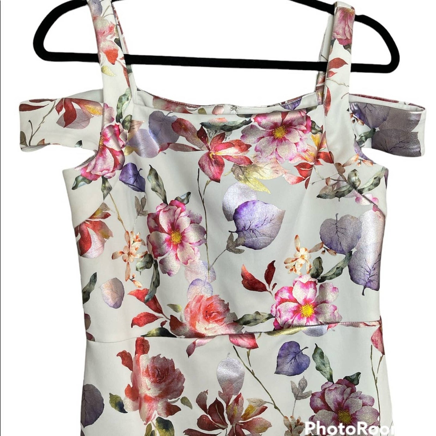 ECI New York Cold Shoulder Floral Shiny Midi Dress Size 6