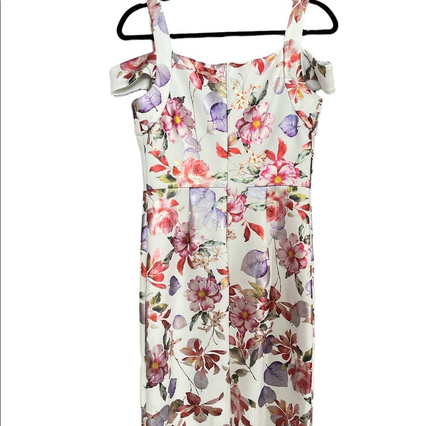 ECI New York Cold Shoulder Floral Shiny Midi Dress Size 6