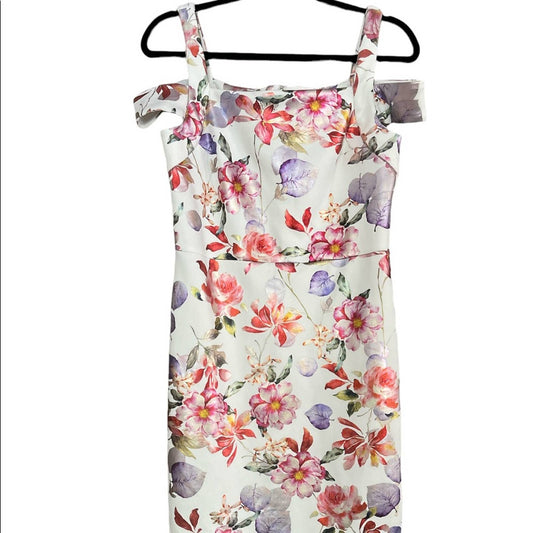 ECI New York Cold Shoulder Floral Shiny Midi Dress Size 6