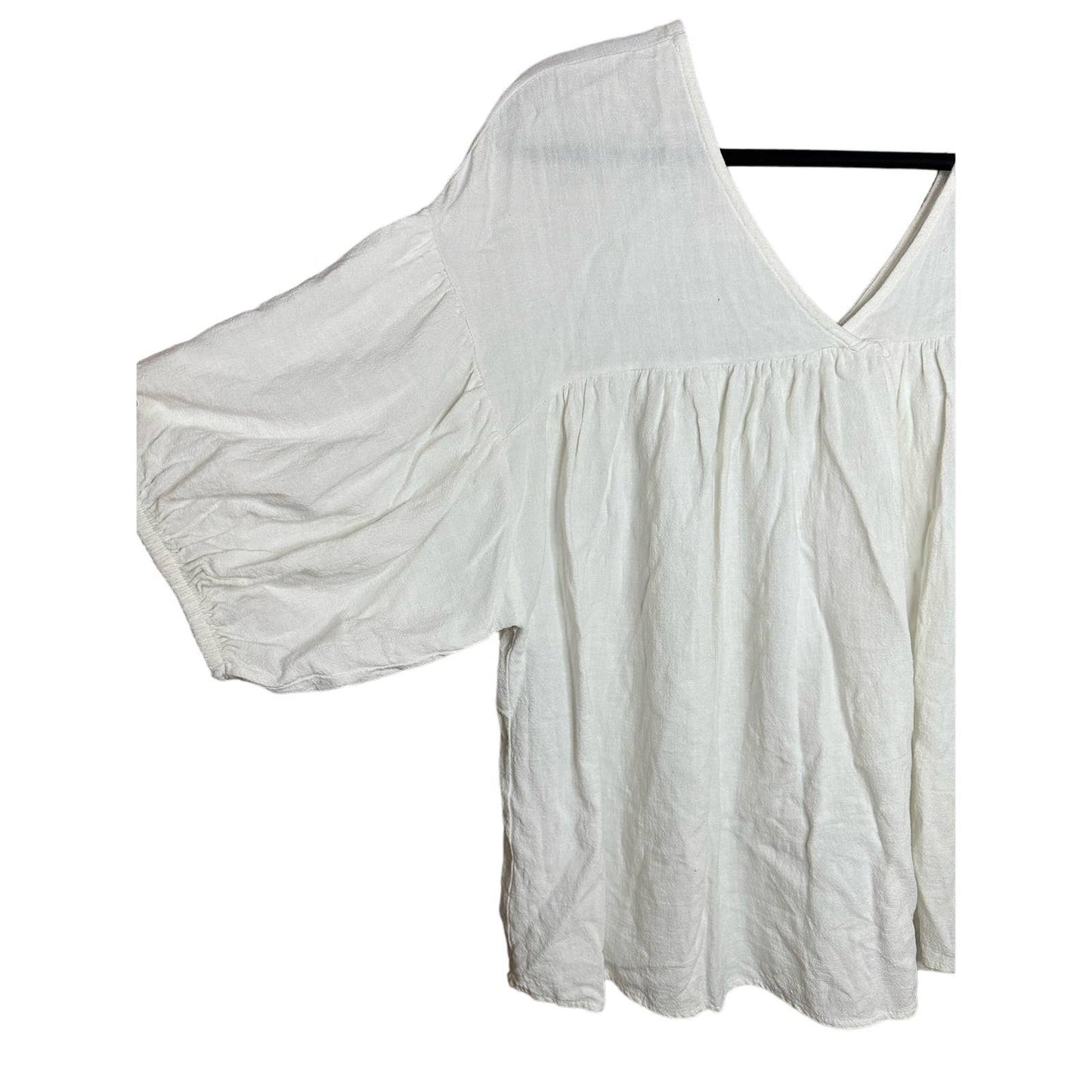 Ces Femme White V Neck Flowy Tunic Linen Blend Size Small