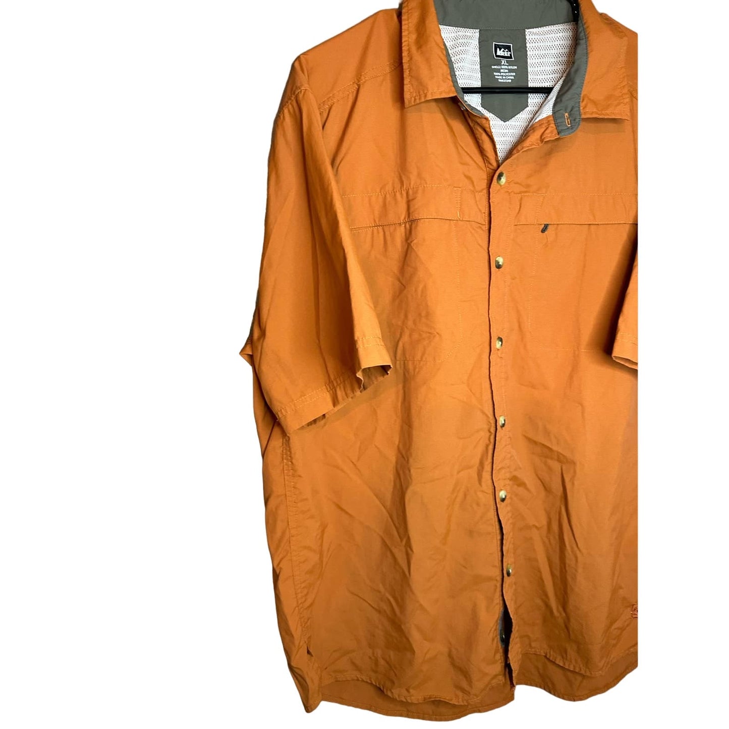 REI Orange Short Sleeve Button Down Collared Lightweight Fishing Shirt Size XL